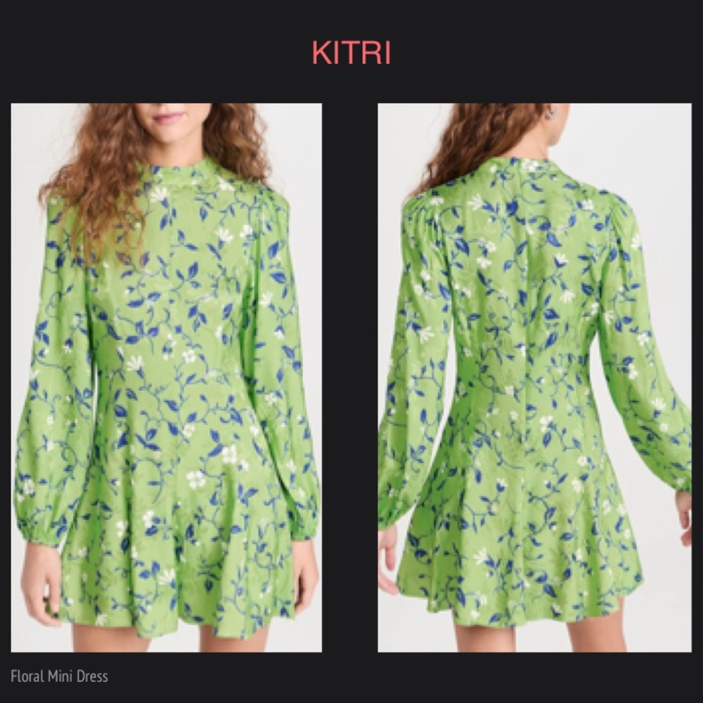 KITRI Doretta Green Vine Print Mini Dress